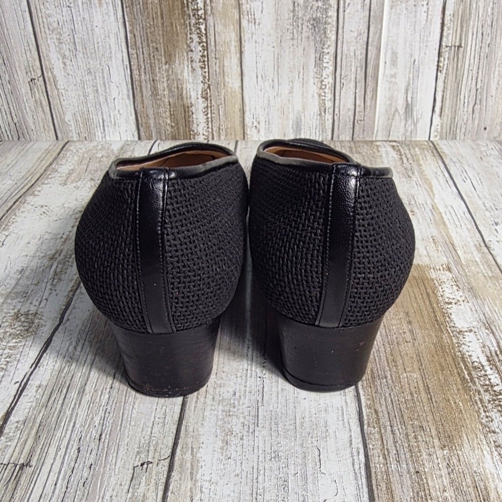 Saks Fifth Avenue Black Mesh Square Toe Low Block Heel Pumps Made in Italy - Picture 8 of 10